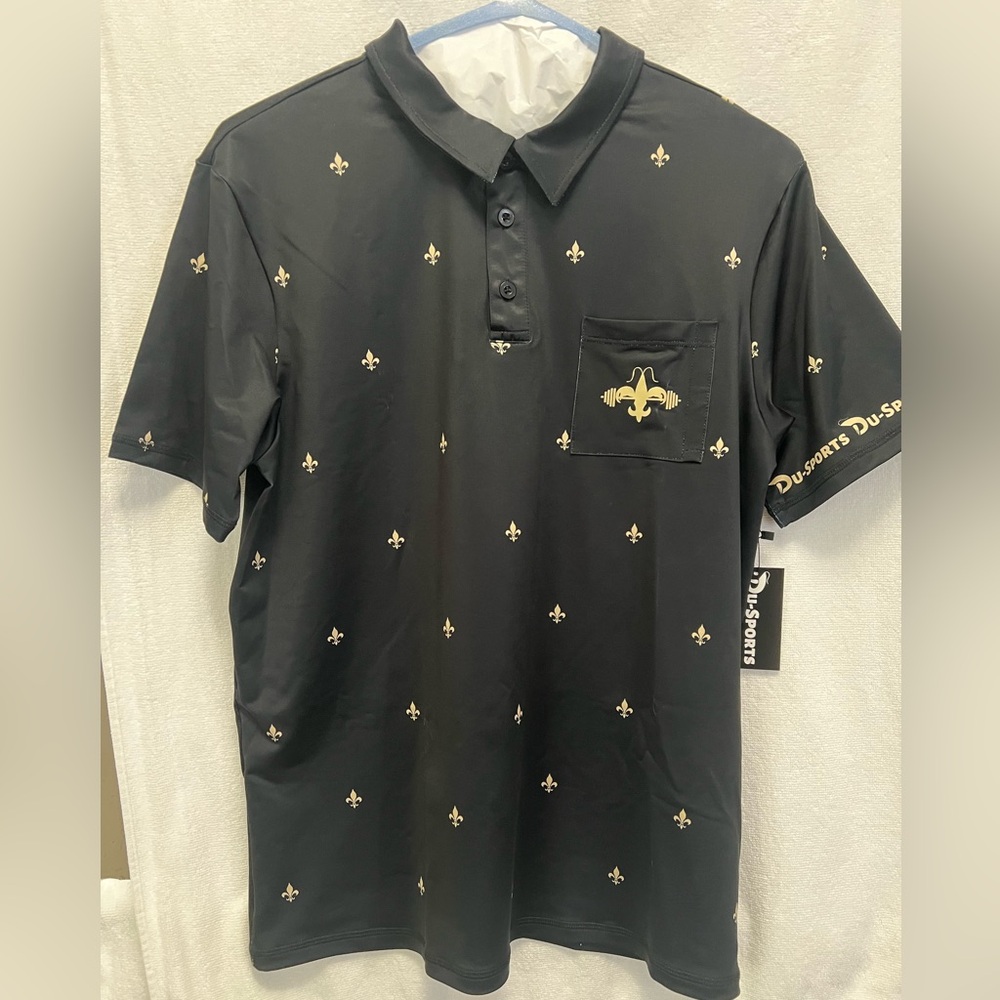 Black Polo Shirt with Gold Fleur-de-Lis